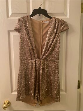 Tobi Rose Gold Sequin Deep V Romper